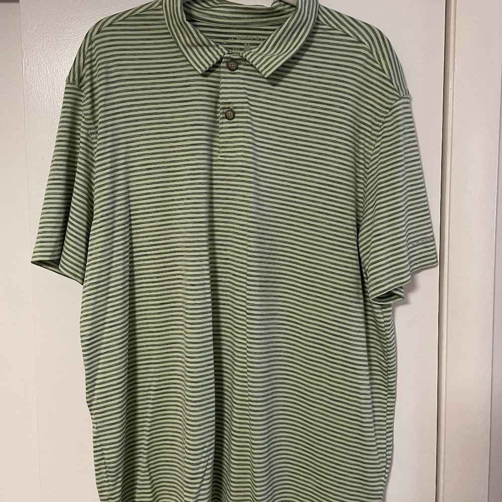G.H. Bass & Co. Striped Polo Shirt- Green and Gray